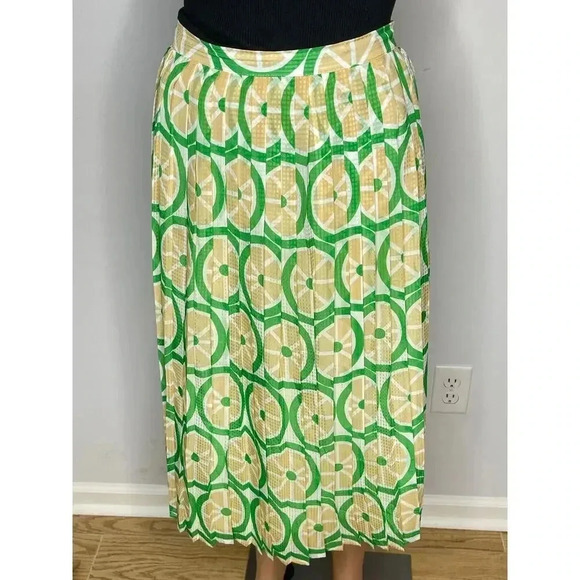 ModCloth Stroke of Genial Retro Pleated Midi Skirt size L Citrus Print Green - Picture 3 of 9